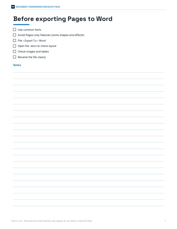Preview of Pages to Word Checklist
